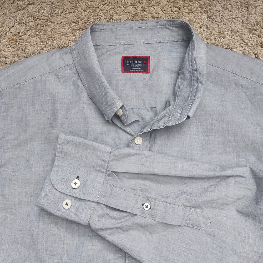 UNTUCKit Mens Slim Fit Button Down Shirt Light Blue Cotton XXL 2XL Long Sleeve